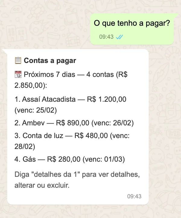 Contas a pagar no WhatsApp