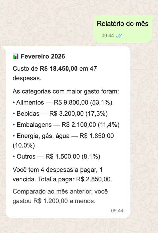 Resumo mensal no WhatsApp